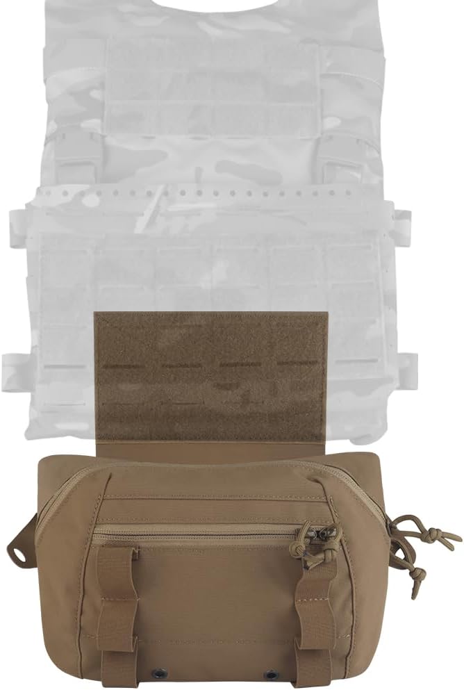 Assault Dangler Pouch with Elastic Loops Panel*2 Hook Loop Tongue for Plate Carrier Chest Rig Top Arc Opening Half Zip Tactical Fanny Pack Sling Bag Concealed Carry EDC IFAK Medical Drop Pouch-CB