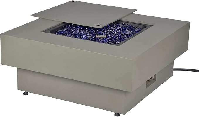 Propane Fire Pit Table 32.5-inch 50000 BTU Outdoor Gas Fire Table for Patio w/Lid Glass Rocks Cover Pre-Attached 10ft Propane Hose Flint Gray