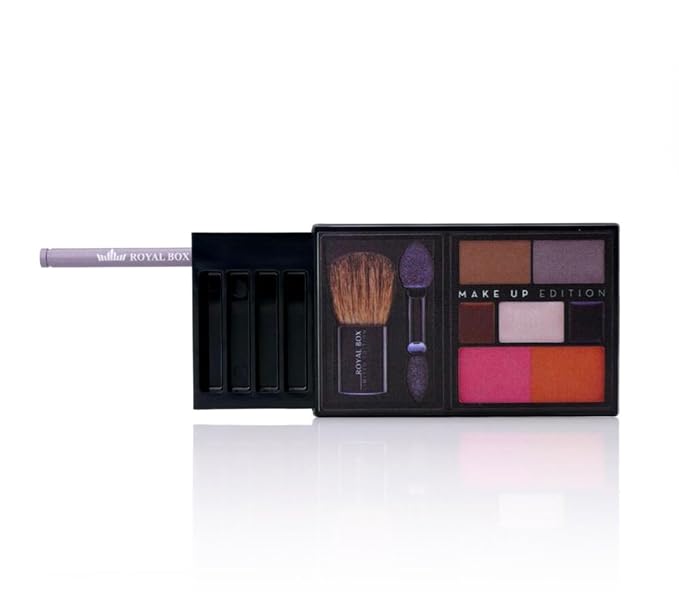Generic Original Royal Box Black Make-Up Compact 8 Compartment Snuff Wallet Box with Built in 3 Metal Alloy Straw
