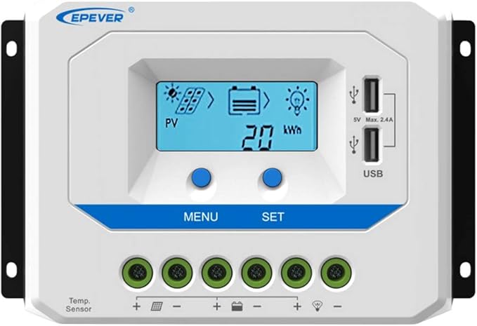 EPEVER® 10A Solar Charge Controller 12V/24V Auto Working PWM Solar Panel Charge Regulator with LCD Display and Powerful Dual USB Output