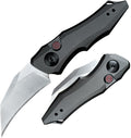 HUAAO Push Button Knife Spring Assisted Opening EDC Folding Pocket knives For Men2.08 inch 8Cr13Mov Hawkbill Bladegray aluminum handleWith Deep Carry Pocket Clip