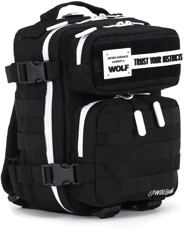 WOLFpak 9L Mini Tactical Backpack for Men &amp Women | Compact Everyday Carry Bag for Gym School Travel | Durable Water-Resistant Daypack w/Molle System &amp Patch Panel (Alpha Black White Accent
