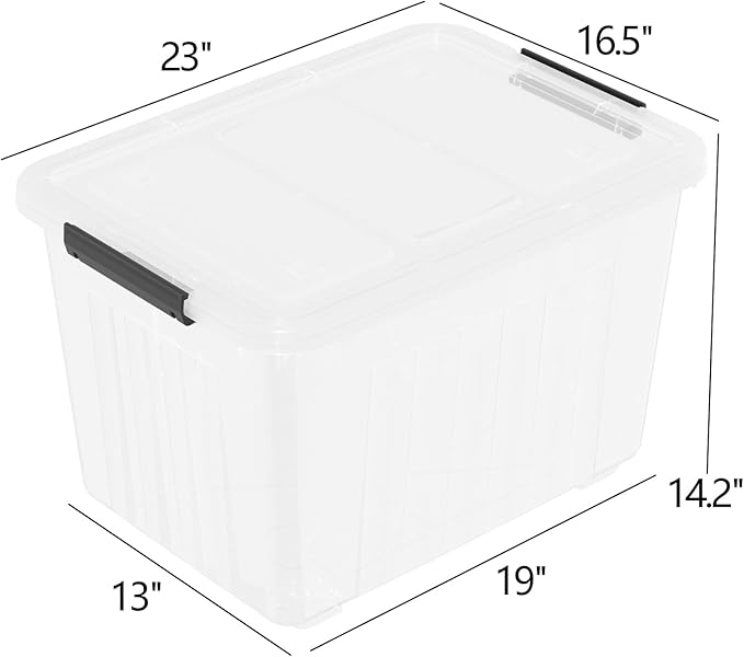 4-Pack Secure Latch Clear Plastic Storage Organizer Bins 70 L Heavy-Duty Container Boxes with Lids for Home Office and Garage
