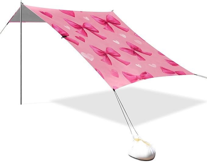 ALAZA Pink Bows Love Pattern Beach Tent Sun Shelter Portable Canopy Sunshade for Outdoor Camping Picnics Backyard Fun 10x9 ft
