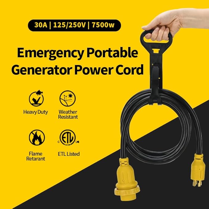 30 Amp 4 Prong 25 FT Generator Cable and Power Inlet Box (Pre-Drilled) Waterproof Kit L14 30p Generator 10 Gauge Extension Cord to L14-30R Twist Lock Cord Plug for Outdoor Use125/250V Up to 7500W