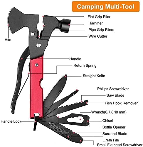 Stainless Steel 15 in 1 Multipurpose Tool Kit Portable &amp Heavy Duty Light Weight &amp Durable Emergency Pocket Multi Tool Kit Suitable as Camping Multitool (Axe Hammer &amp More) Dark Brown