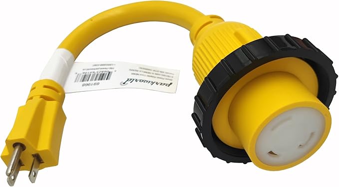 Parkworld 691968 Shore Power Adapter Cord Household 15A Male 5-15P to L5-30R RV/Camper/Marine 30A Female with Locking Ring (1FT)