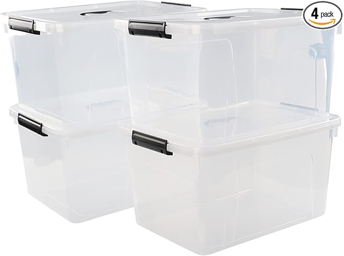 18 Quart Clear Plastic Storage Boxes 4-pack Storage Totes Containers with Lids