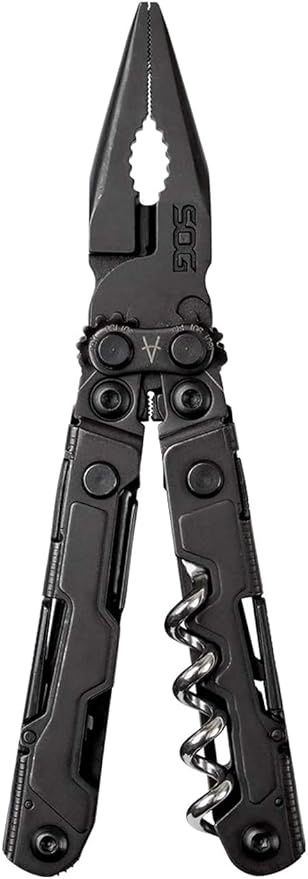 SOG PowerLitre Mini Utility Multi-Tool w/ 19 Lightweight Tools Compact 5 Inch Long Utility Tool with Knife Screwdriver Hex Bit Holder Black