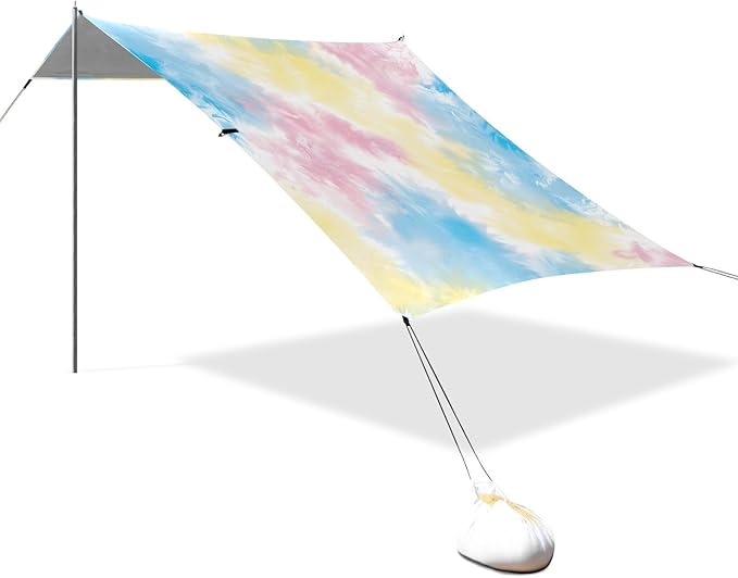 ALAZA Gradient Tie Dye Beach Tent Sun Shelter UPF50+ Protection Beach Shade Canopy w/ 4 Sandbags for Outdoor Camping Fishing Backyard Fun Picnic 10x9 ft
