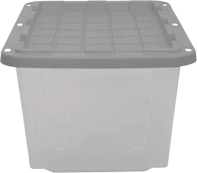 CX BLACK &amp YELLOW 27-Gallon Heavy Duty Clear Storage Bins with Lids Stackable Plastic Storage Bins with Weather-Resistant Design Home Organization 2 Pack (14.3H x 20.6W x 30.6D)