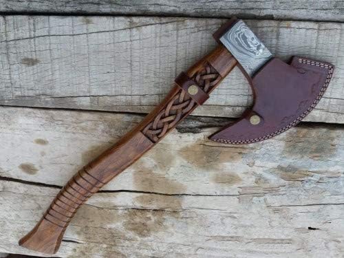 Axe Damascus Steel 18 Natural Wood Handle Double Headed Axe/Hand Forged Woodsman Axe