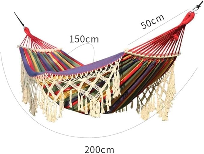 Canvas Fabric Hammock Double Portable Camping Hammock Large Cotton Tassel Hammock Bed for 2 Persons Patio Backyard Porch Lawn Garden Indoor Outdoor
