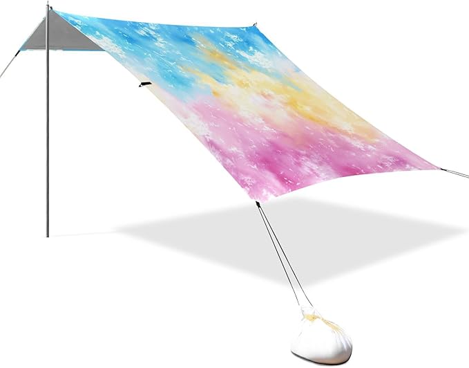 ALAZA Tie Dye Rainbow Color Beach Tent Sun Shelter UPF50+ Protection Beach Shade Canopy w/ 4 Sandbags for Outdoor Camping Fishing Backyard Fun Picnic 10x9 ft