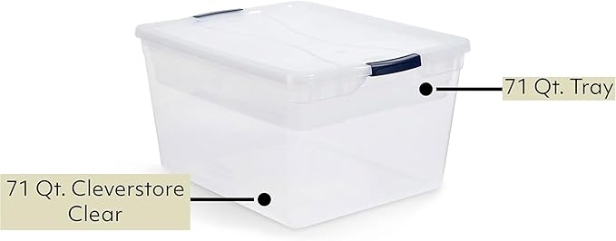 Rubbermaid Cleverstore 74 Qt Clear Storage Bins with Lids and Nesting Tray 4-Pack Stackable BPA-Free Made in USA