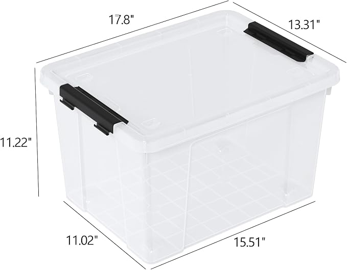 34 Quart Plastic Latching Storage Box with Wheels 4-Pack Clear Storage Bins with Lids