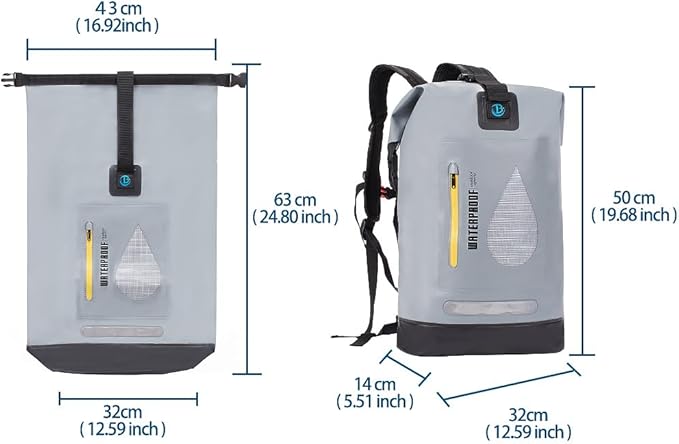 XhuangTech 20L Waterproof Drybag Water Sports Floating Backpack Durable Heavy Duty Duffel Bag for Kayaking Rafting Boating FishingCamping (Gray 20L)