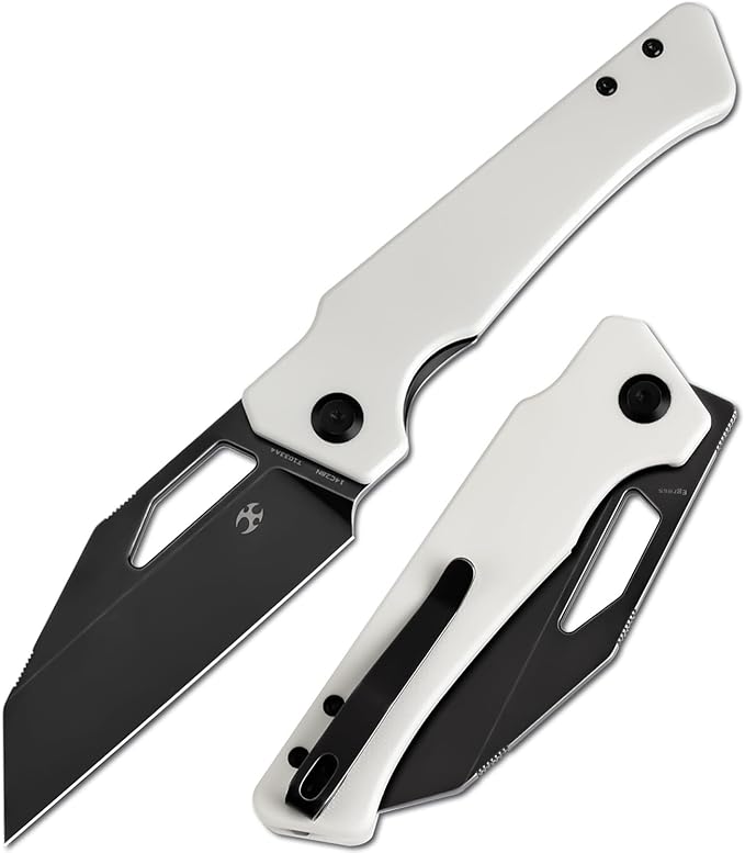 KANSEPT Egress Pocket Knives 8.24in Folding Knife with Black Stonewashed 14C28N Blade White G10 Handle Pocket Tactical Knife for Men Women Envelope Opener with Thumb hole T1033A4