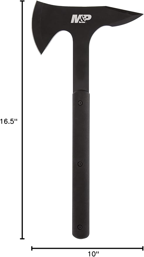 Smith &amp Wesson M&ampP Extraction &amp Evasion 16in S.S. Full Tang Tactical Axe with a Spearpoint Spine Rubberized Handle and Sheath for Outdoor Survival and EDC