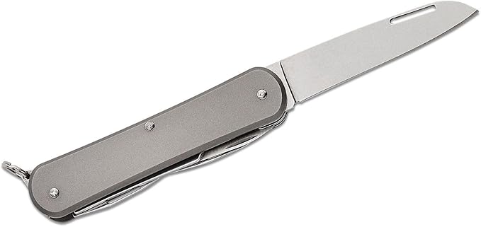 Fox Knives Vulpis FX-VP130-F4 Slipjoint Folding Knife 4-in-1 Multitool 2.17in Blade Bottle Opener Can Opener Flat Head Screwdriver Scissors - Compact Versatile Minimalist Pocket Knife (Titanium)