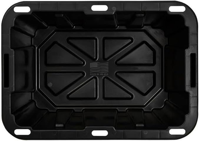 7 Gallon Heavy-Duty Stackable Storage Bins with Lids Black Professional Grade Organizers with Reinforced Yellow Snap-Fit Lids (Pack of 4)