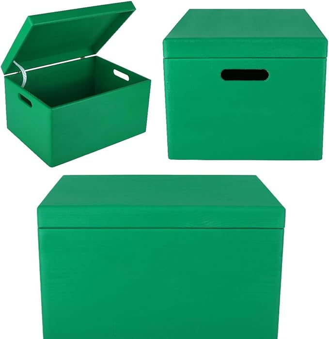 Creative Deco Large Green Wooden Box Storage with Hinged Lid | 15.8x11.8x9.44in (+-0.5) | Keepsake Gift Box Storage Document | Wood Chest Trunk PRODUCT NOT INTENDED FOR 15 YEARS OR BELOW