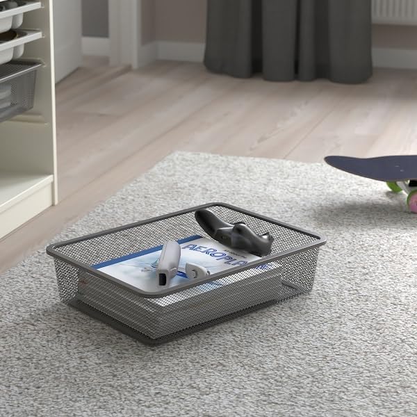 Dark Gray Mesh Storage Box – 16.5x11.75x3.875 inches – Slim Organizer for Drawers Shelves &amp Small Spaces