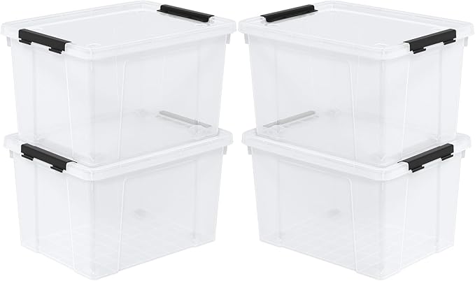 4-Pack 22 Quart Plastic Storage Bins with Lids Plastic Latching Storage Box with Wheels Clear