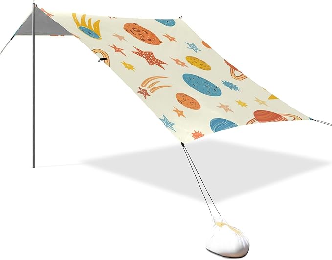 Beach Canopy with Windproof Ropes &amp Sandbags Beach Tent Sun Shade Sun Shelter for Camping Trips Fishing Backyard Fun or Picnics Planet