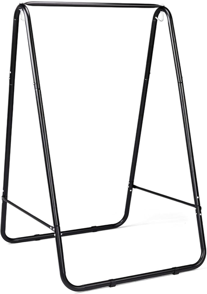 Steel Hammock Chair Stand with Adjustable Hooks - 600lbs Capacity Indoor Outdoor Use Black Frame (Hammock Not Included)