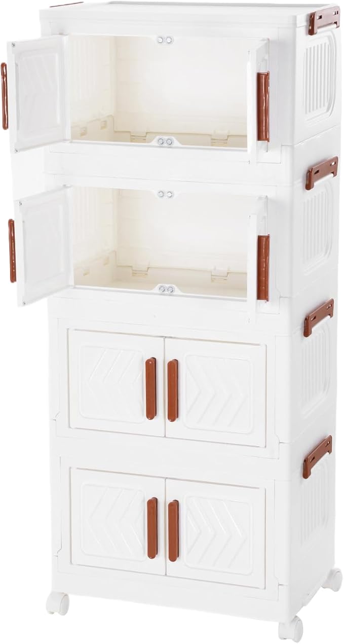 4 Tier Stackable Storage Bins with Lids &amp Magnetic Doors Plastic Collapsible Storage Bins with Wheels Stackable Storage Containers Organizers Cabinet for Entryway