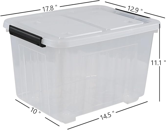 Wekioger Set of 4 Plastic Storage Box on Wheels 32 Quart Latch Storage Container Bin Clear