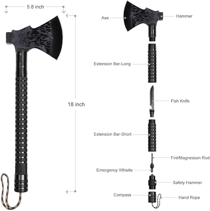 LIANTRAL Survival Camping Axe Folding Tactical Axe Hatchet with Hammer Nylon Sheath for Outdoor Adventures
