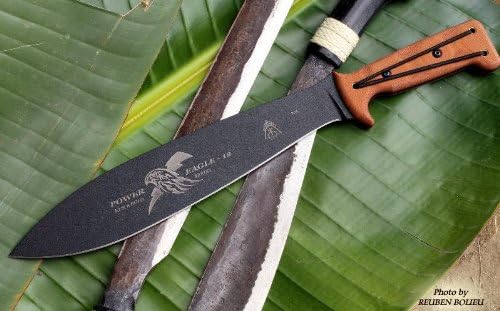 Tops Knives Power Eagle Full Tang Fixed Blade- Black Traction Coating Blade Finish- Black Ballistic Nylon Sheath