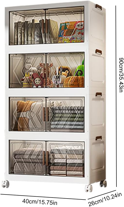 4-Pack Collapsible Storage Bins with Lids Heavy-Duty Stackable Storage Bins with Wheels &amp Clear Doors Multi-Tier Foldable Organizer for Home Closet Office Seasonal Clothing Books