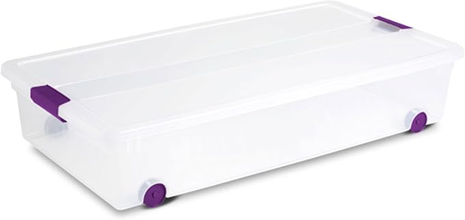 Sterilite 16-Pack 60 Quart ClearView Latch Box Wheeled Underbed Organizer Bins with Latching Lids - Clear Plastic Organization Containers for Closet Bedroom Shelving Units and Everyday Home Storage