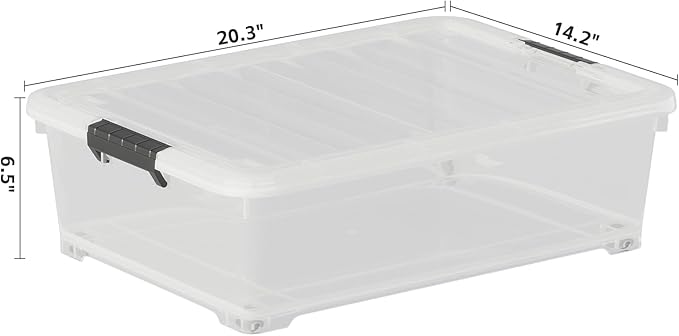 20 Quart Under Bed Storage Containers with Wheels – Clear Plastic Storage Bins with Lids 4-Pack Easy-Glide Wheeled Organizer for Closet Dorm &amp Seasonal Items
