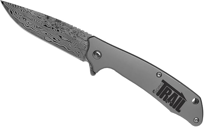 Scipio Maverick Ball-Bearing Pocket Knife FAB041M - Damascus Layered Steel Trail Knife with 3.25-Inch Blade - Silver