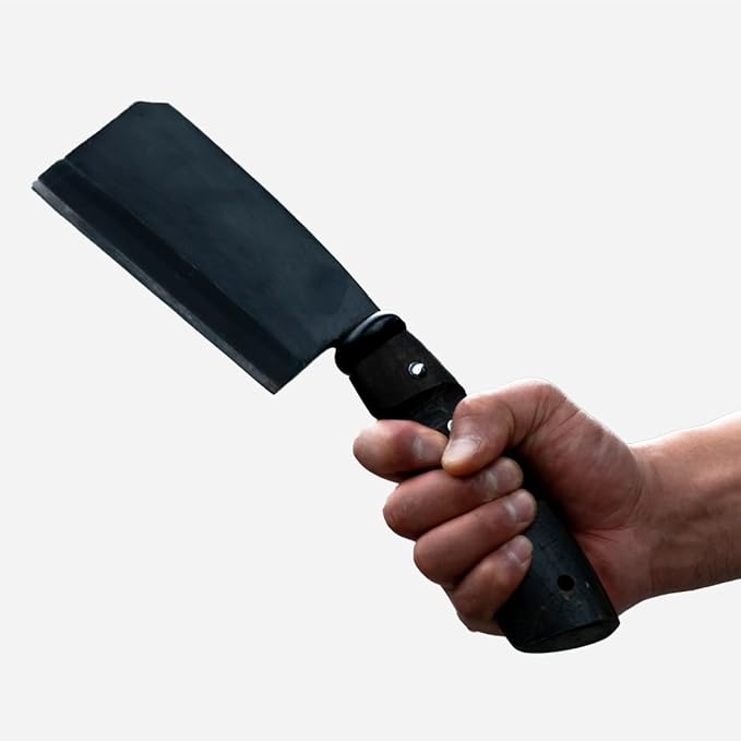 Japanese NATA Hatchet – Hand-Forged Steel &amp Iron Blade Using Traditional Swordsmithing Method | Black-Dyed Finish | Carved Wooden Handle | Leather case | Made in Japan