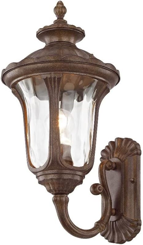 Livex Lighting 7652-58 Oxford 1 Light Imperial Bronze Cast Aluminum Wall Lantern with Light Amber Water Glass