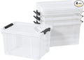 4 Pack 23 L Plastic Latching Storage Box with Wheels Stackable Container Bin for Holiday Decorations and Accessories Clear