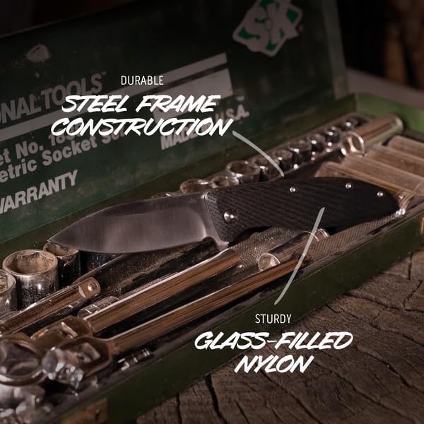 OUTDOOR EDGE Brutus 3.25 Folding Pocket Knife - Includes Sheepsfoot Blade Glass filled Nylon Handle with Lock Operation Ambidextrous Opening Mechanism for Men Camping Fishing &amp Hunting