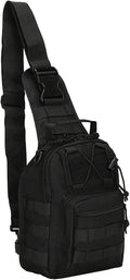 Tactical Crossbody Military Sling Bag Waterproof Oxford Shoulder Bag MOLLE Chest Bag Assault Back Pack One Strap Backpack for Outdoor Camp Hiking Cycling Running Black