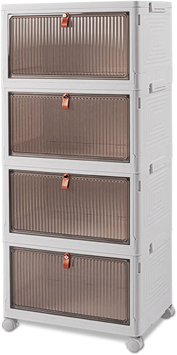 Ergocar Foldable Storage Boxes Transparent Plastic Storage Boxes with Lid Stackable Large Capacity Organiser Thick and Durable for Bedroom Wardrobe Office Garage
