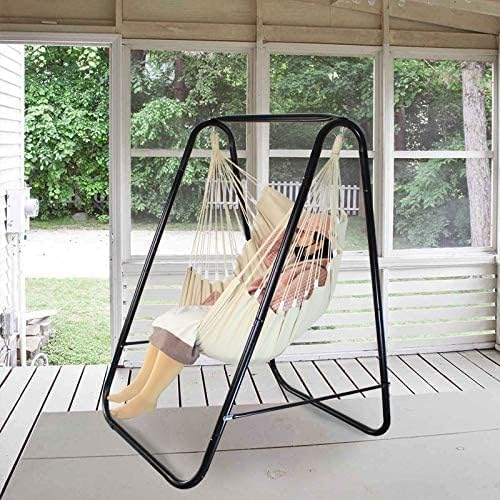 Hammock Chair Stand with Large Hanging Padded Indoor SwingEasy to Assemble Sturdy Hammock Chair with StandMAX Capacity up to 500 LBSHeavy-Duty Steel Hammock Stand for Indoor Outdoor(White)