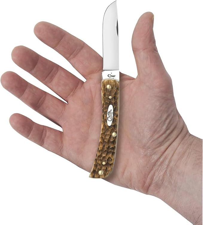 Case XX WR Pocket Knife Sod Buster Jr Amber Bone Handle Stainless Steel Blades Length Closed: 3 5/8 Inches W/Sharpening Stone
