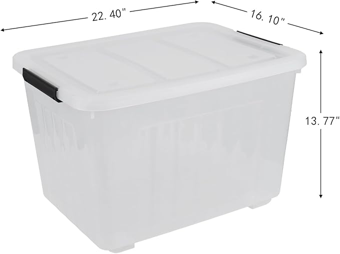 70 Quart Large Plastic Storage Bins with Wheels 4-Pack Clear Organizing Containers Boxes with Lids Nestable Stackable