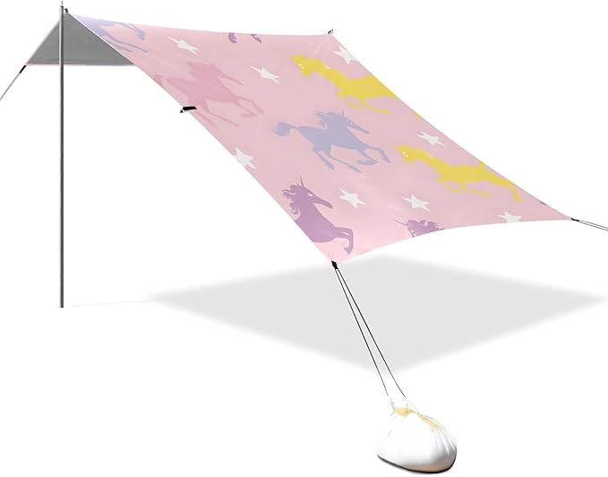 ALAZA Unicorn Silhouette Stars Pattern Beach Tent Sun Shelter Portable Canopy Sunshade for Outdoor Camping Picnics Backyard Fun 10x9 ft