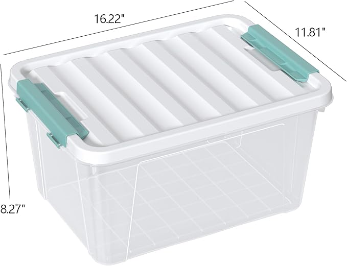 6 Packs Plastic Latch Boxes 20 L Clear Stackable Storage Container Bin with White Lid