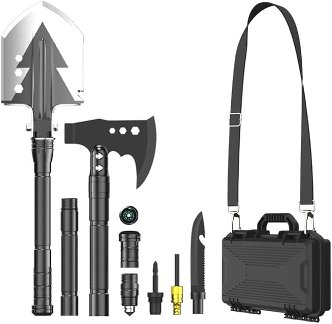 aiGear Camping Shovel Axe Outdoor Tactical Shovel Survival Tool Set with Multi Tools for Camping Hiking Backpacking Men Survival Gear Emergency（CSA-4232）